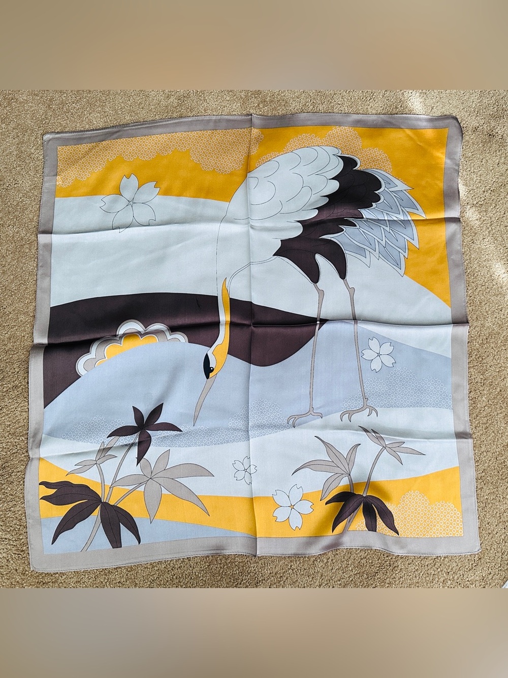 100% Mulberry Silk Scarf - Crane Print